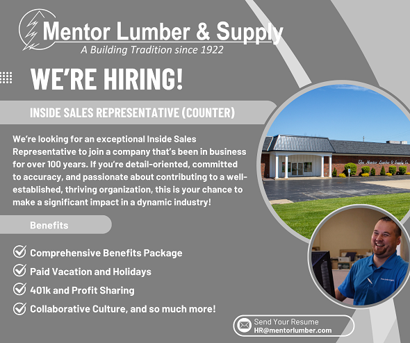 Help Wanted:  Inside Sales Representative (Counter)